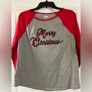 Holiday Time women’s size Large Christmas 3/4 length baseball style shirt.